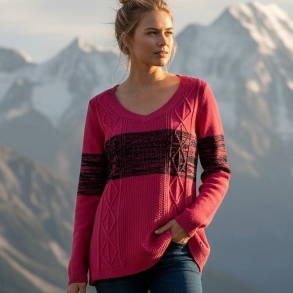 US Polo Assn Pink Cable Knit Sweater V Neck‎ Long Sleeve Women's Medium Classic